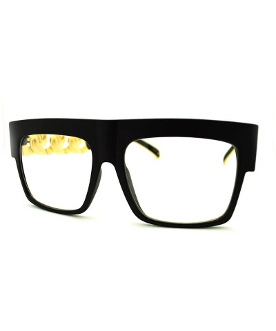 Bold Flat Top Thick Gold Chain Frame Clear Lens Glasses Designer Fashion - Matte Black - CZ11GXGO4QX $5.88 Oversized