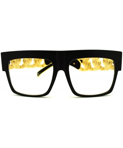 Bold Flat Top Thick Gold Chain Frame Clear Lens Glasses Designer Fashion - Matte Black - CZ11GXGO4QX $5.88 Oversized