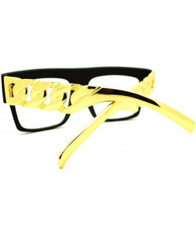 Bold Flat Top Thick Gold Chain Frame Clear Lens Glasses Designer Fashion - Matte Black - CZ11GXGO4QX $5.88 Oversized