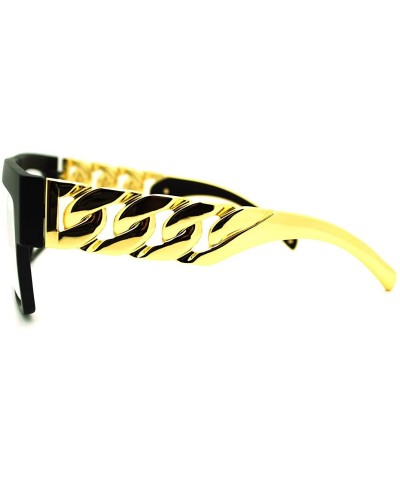 Bold Flat Top Thick Gold Chain Frame Clear Lens Glasses Designer Fashion - Matte Black - CZ11GXGO4QX $5.88 Oversized