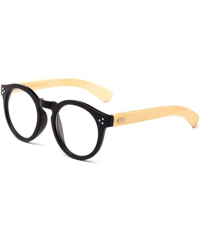 "Peak" Bamboo Round Modern Design Fashion Clear Lens Glasses - Matte Black/Light Bamboo - CX12L9HCX63 $6.93 Square