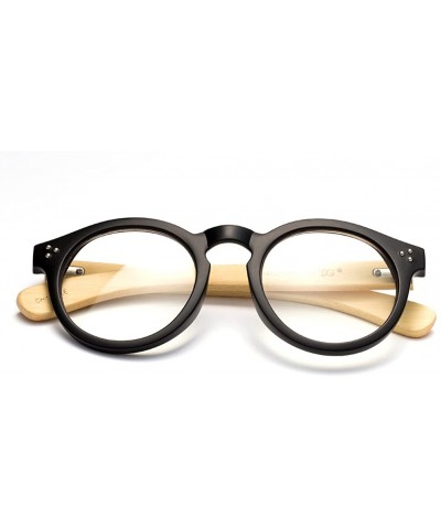 "Peak" Bamboo Round Modern Design Fashion Clear Lens Glasses - Matte Black/Light Bamboo - CX12L9HCX63 $6.93 Square