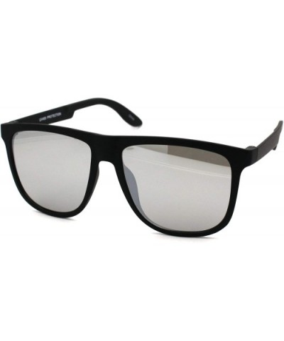 Mens Minimal Matte Sport Flat Top Rectangular Horn Sunglasses - Matte Black Silver Mirror - CZ18UA7LXAC $6.72 Sport