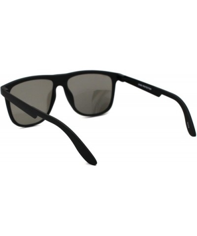 Mens Minimal Matte Sport Flat Top Rectangular Horn Sunglasses - Matte Black Silver Mirror - CZ18UA7LXAC $6.72 Sport