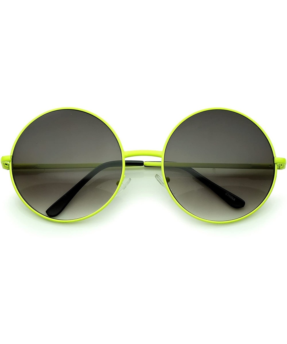 Super Oversize Slim Temple Neon Frame Round Sunglasses 61mm - Yellow / Lavender - C112NGET32C $9.47 Round