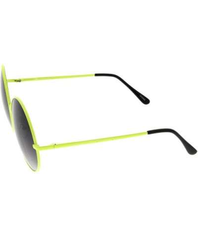 Super Oversize Slim Temple Neon Frame Round Sunglasses 61mm - Yellow / Lavender - C112NGET32C $9.47 Round