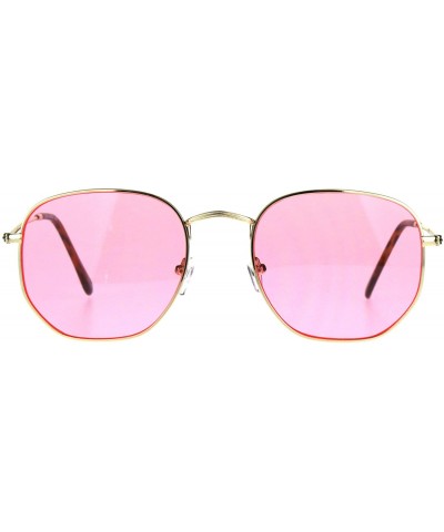Vintage Fashion Sunglasses Thin Metal Hexagon Shape Frame Color Lens UV 400 - Gold (Pink) - CZ188OMY8K2 $8.76 Square