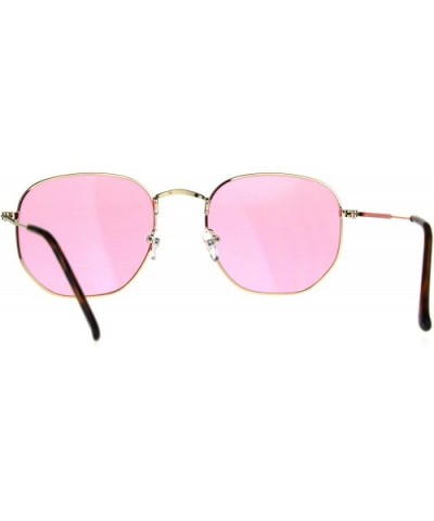 Vintage Fashion Sunglasses Thin Metal Hexagon Shape Frame Color Lens UV 400 - Gold (Pink) - CZ188OMY8K2 $8.76 Square