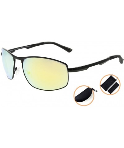 Metal Frame Spring Hinges Polycarbonate Lens Polarized Sunglasses Men Women - Black/Gold Mirror - C0186L6R0K8 $21.62 Rectangular