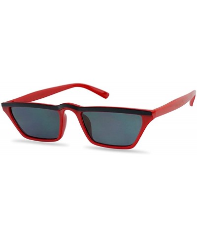 Ultra Thin Narrow 1990's Low Temple Square Cat Eye Sunglasses Two Tone Colored Frame - Red - Black - CI18G2AMS6X $5.99 Oval