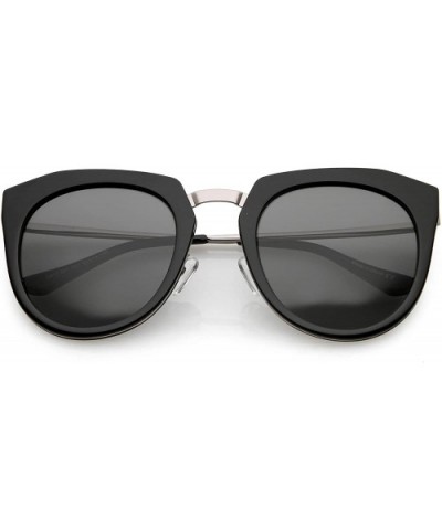 Polarized Oversize Cat Eye Sunglasses For Women Metal Trim Colored Mirror Lens 53mm - Black / Smoke - CR12MA648BE $17.37 Cat Eye