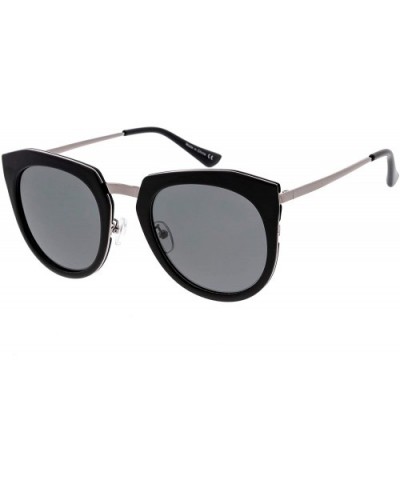 Polarized Oversize Cat Eye Sunglasses For Women Metal Trim Colored Mirror Lens 53mm - Black / Smoke - CR12MA648BE $17.37 Cat Eye