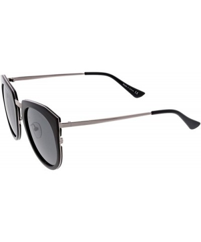 Polarized Oversize Cat Eye Sunglasses For Women Metal Trim Colored Mirror Lens 53mm - Black / Smoke - CR12MA648BE $17.37 Cat Eye