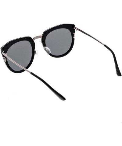 Polarized Oversize Cat Eye Sunglasses For Women Metal Trim Colored Mirror Lens 53mm - Black / Smoke - CR12MA648BE $17.37 Cat Eye