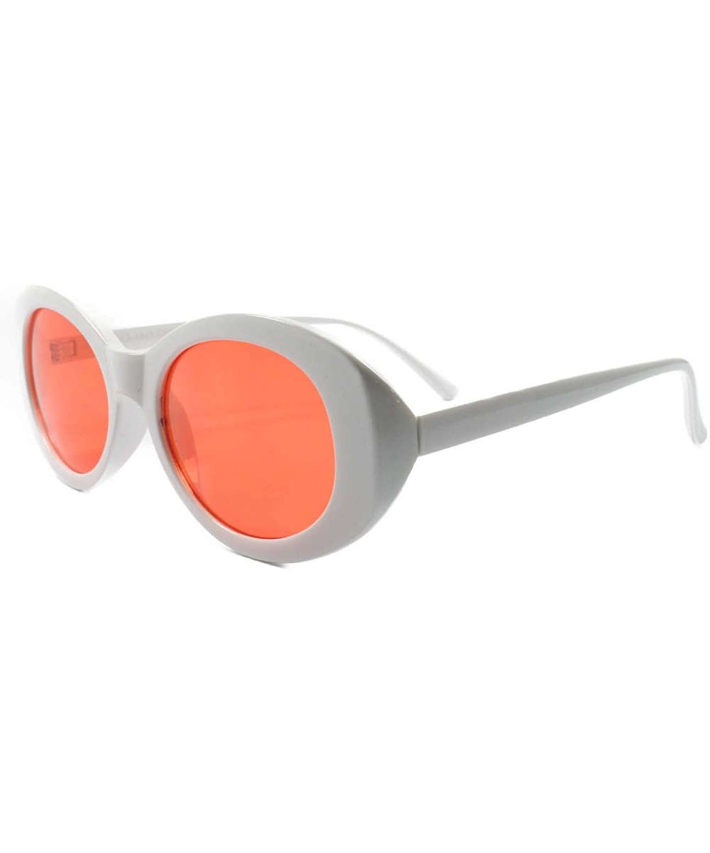 Classic Vintage Retro 90s Mens Womens Oval Sunglasses Frame Lens - White & Red - CP18T4EIOT4 $9.52 Oval