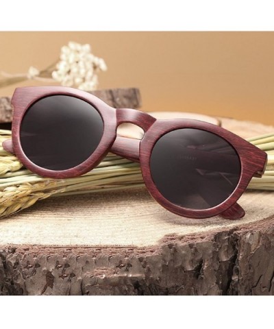Polarized Lightweight Plastic Bamboo Veins Wooden Vintage Sunglasses Mens Womens - 4 - CH184K9AHTH $5.59 Round
