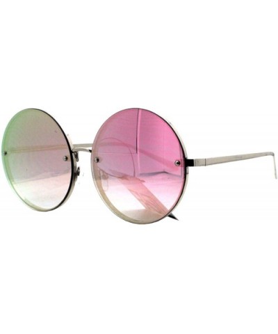 Super Oversized Round Sunglasses Womens Pink Mirror Lens UV 400 - Silver - CR186SSXD7S $6.21 Round