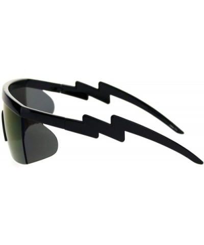 Flat Top Crooked Bolt Arm Goggle Style Color Mirror Shield 80s Sunglasses - Black Blue Mirror - C818SM9RNZ4 $7.09 Shield