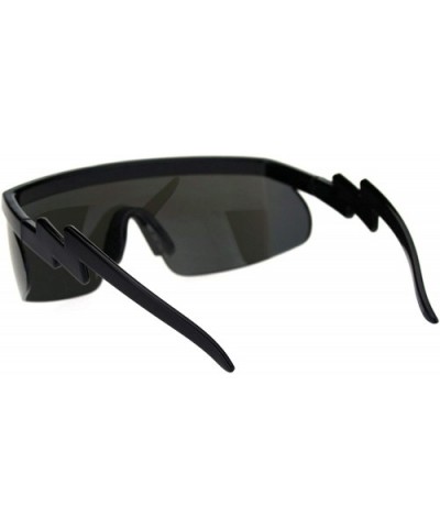 Flat Top Crooked Bolt Arm Goggle Style Color Mirror Shield 80s Sunglasses - Black Blue Mirror - C818SM9RNZ4 $7.09 Shield