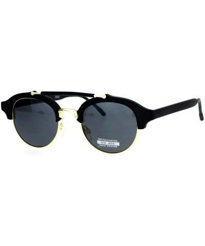 Retro Vintage Double Bridge Hipster Half Rim Sunglasses - Matte Black - C912ITP80IN $6.83 Round