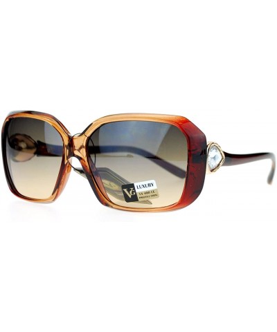 Womens Fashion Sunglasses Square Rectangular Frame Pear Rhinestone - Brown - CO125NXNEZX $6.83 Rectangular