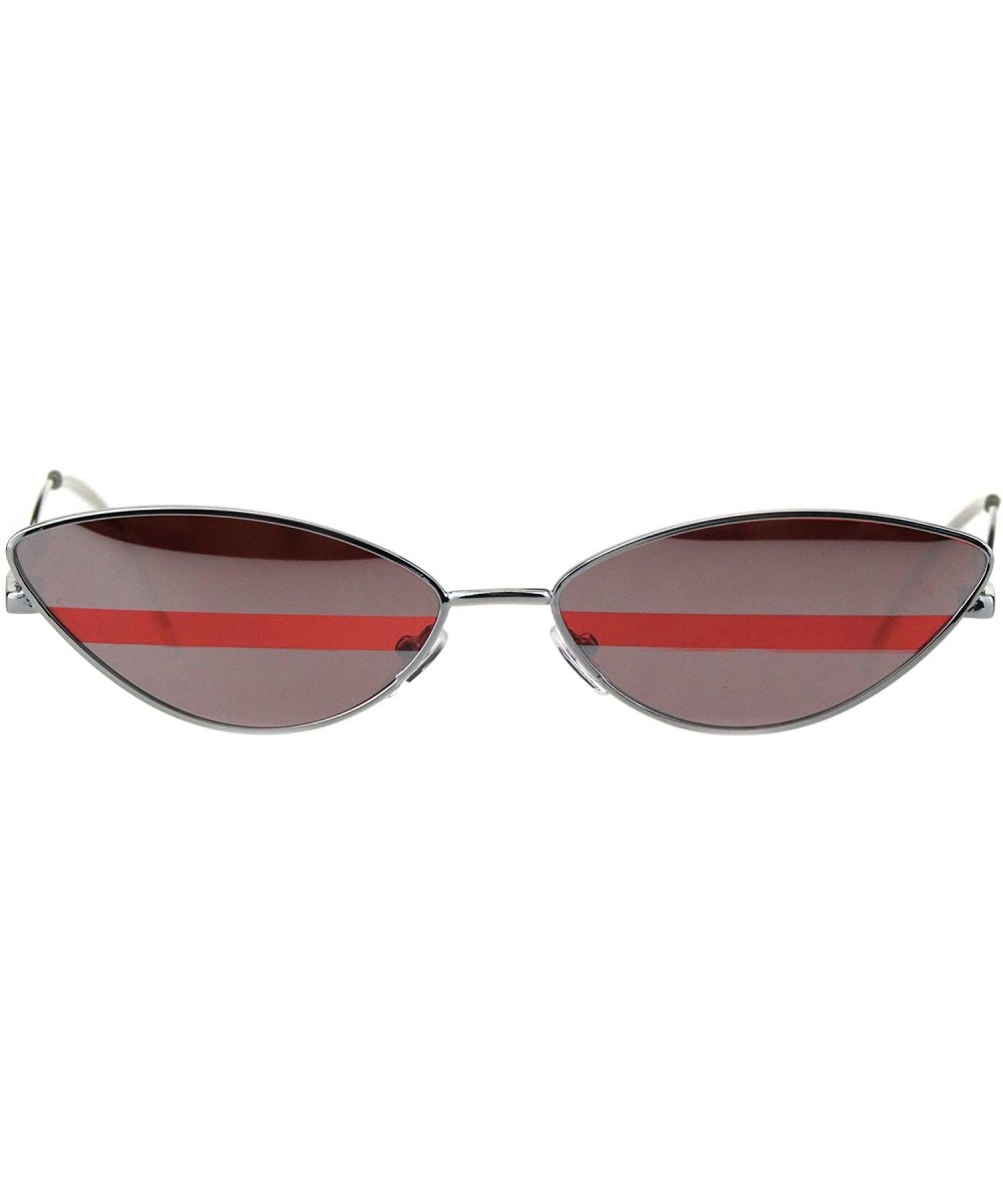 Womens Mod Goth Metal Rim Cat Eye Oval Retro Vintage Style Sunglasses - Silver Red Stripe - CK18H8I7DWX $7.99 Cat Eye