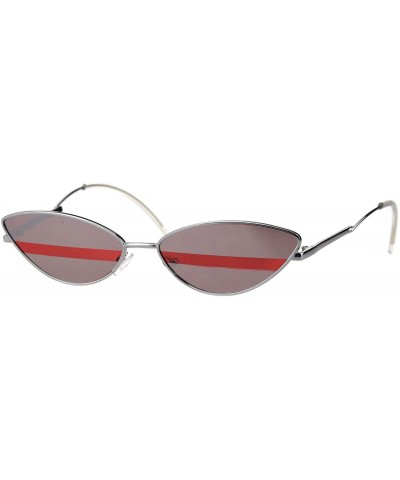 Womens Mod Goth Metal Rim Cat Eye Oval Retro Vintage Style Sunglasses - Silver Red Stripe - CK18H8I7DWX $7.99 Cat Eye