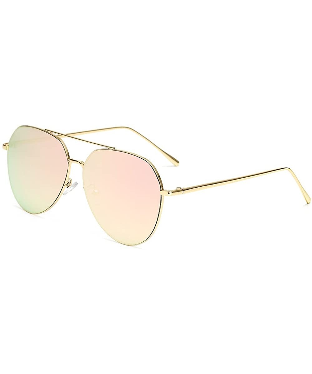 Oversized Aviator Sunglasses Mirrored Flat Lens for Men Women UV400 Y3980 - Pink - CS18R304HC3 $12.06 Sport