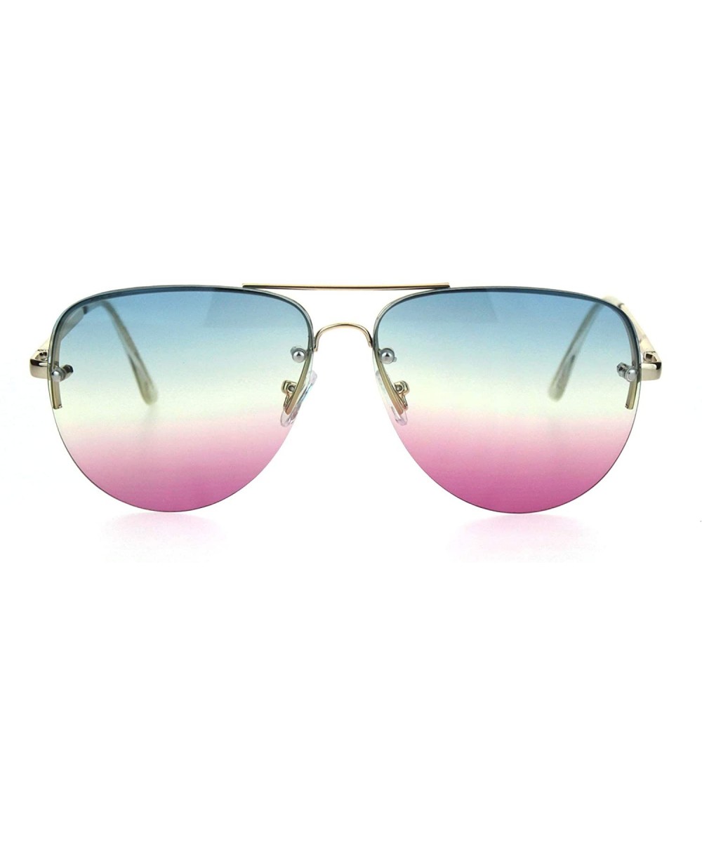 Oceanic Tie Dye Lens Rimless Officer Cop Racer Metal Rim Sunglasses - Gold Blue Purple - CF18I64IEC2 $7.21 Rimless