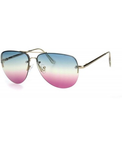 Oceanic Tie Dye Lens Rimless Officer Cop Racer Metal Rim Sunglasses - Gold Blue Purple - CF18I64IEC2 $7.21 Rimless