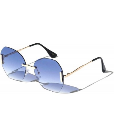 Oversized Rimless Round Luxury Elegant Aviator Sunglasses - Gold & Black Frame - CZ194O2S099 $8.99 Aviator
