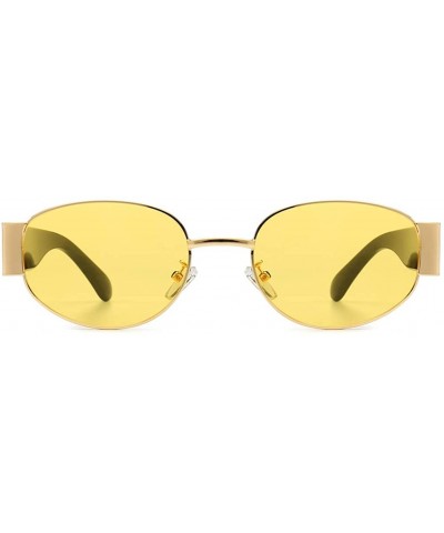Womans Oval Sunglasses Men Steampunk Ladies Retro Eyewear Metal Frame Summer - Yellow Lens - C218SXGTZWO $6.69 Oval