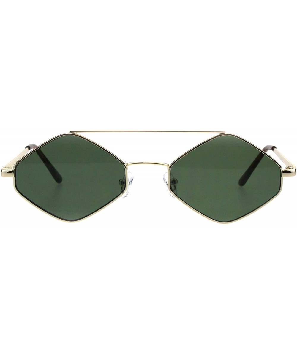 Hexagon Diamond Shape Sunglasses Flat Top Thin Metal Frame UV 400 - Gold (Green) - CS18NRCL99H $7.94 Square