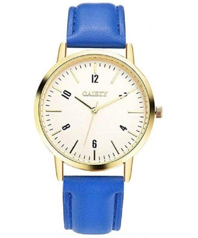 Women Fashion Leather Band Analog Quartz Round Dial Casual Business Wrist Watch Watches - Blue - CE18U3IQ4D4 $5.64 Round