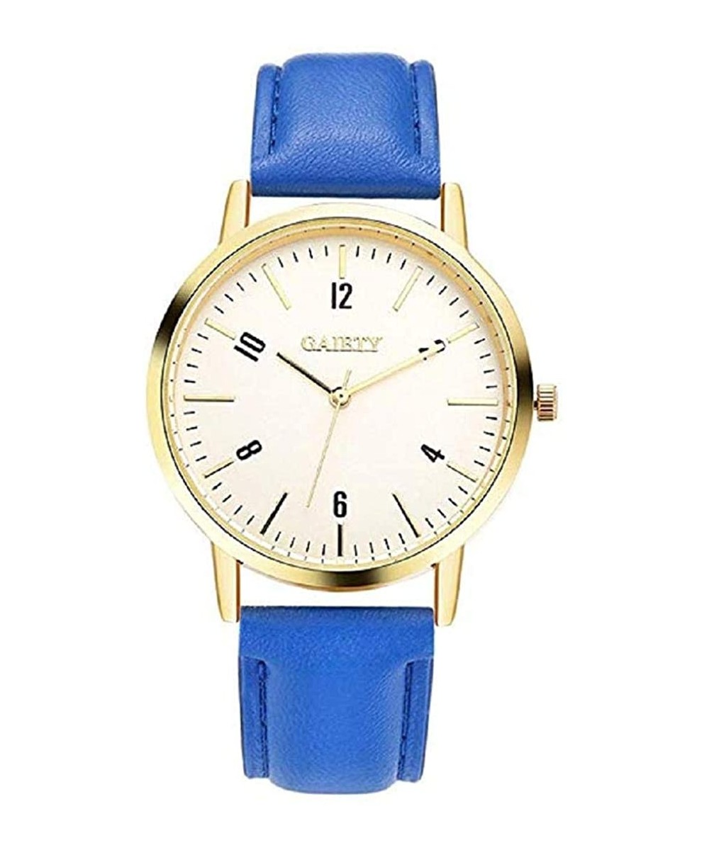 Women Fashion Leather Band Analog Quartz Round Dial Casual Business Wrist Watch Watches - Blue - CE18U3IQ4D4 $5.64 Round