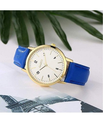 Women Fashion Leather Band Analog Quartz Round Dial Casual Business Wrist Watch Watches - Blue - CE18U3IQ4D4 $5.64 Round