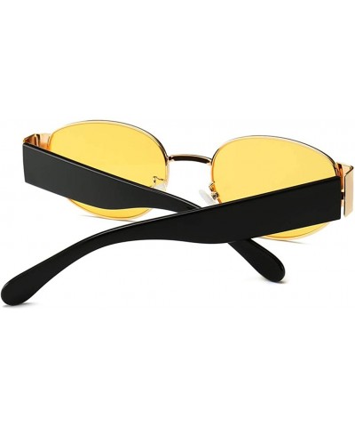 Womans Oval Sunglasses Men Steampunk Ladies Retro Eyewear Metal Frame Summer - Yellow Lens - C218SXGTZWO $6.69 Oval