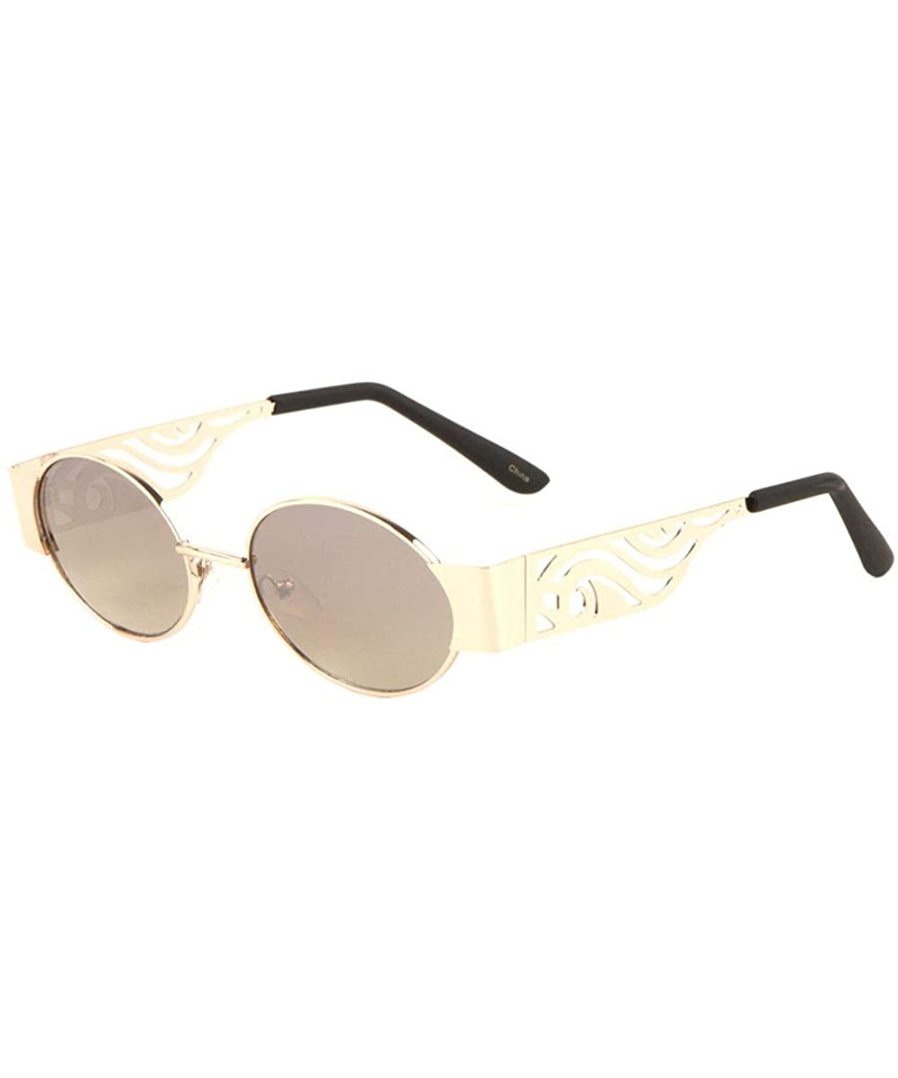 Retro Oval Frame Oversized Metal Cut Temple Sunglasses - Brown - CK197S7MITL $13.01 Oval