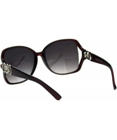 Womens Jewel Chain Hinge Oversize Rectangular Butterfly Diva Plastic Sunglasses - Burgundy Smoke - CX18TH2D289 $9.25 Rectangular