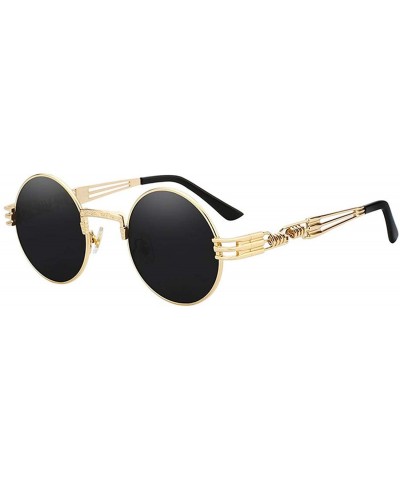 Gothic Steampunk Sunglasses Men Women Metal WrapEyeglasses Round Shades Sun Glasses Mirror UV400 - Gold W Black - CQ197A2DLDR...