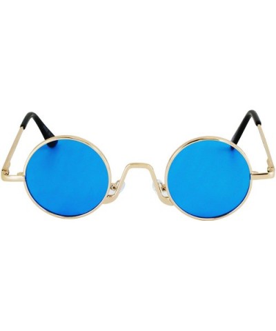 Vintage Slender Round Sunglasses Retro Small Metal Frame Candy Colors - Blue - CX18UL33R6X $6.44 Round