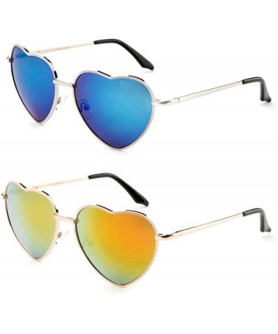 Women Heart Shaped Aviator Sunglasses Thin Metal Frame Flash Lens Color Lens with Spring Hinge - CG184IN8S77 $12.04 Aviator