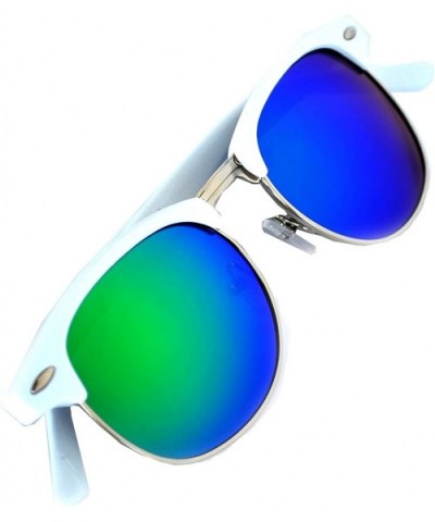 Retro Classic Sunglasses Metal Half Frame With Colored Lens Uv 400 - White-blue-green-mirr - C512MX29DT7 $4.33 Rectangular