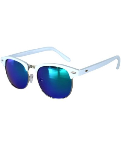 Retro Classic Sunglasses Metal Half Frame With Colored Lens Uv 400 - White-blue-green-mirr - C512MX29DT7 $4.33 Rectangular