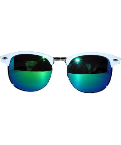 Retro Classic Sunglasses Metal Half Frame With Colored Lens Uv 400 - White-blue-green-mirr - C512MX29DT7 $4.33 Rectangular