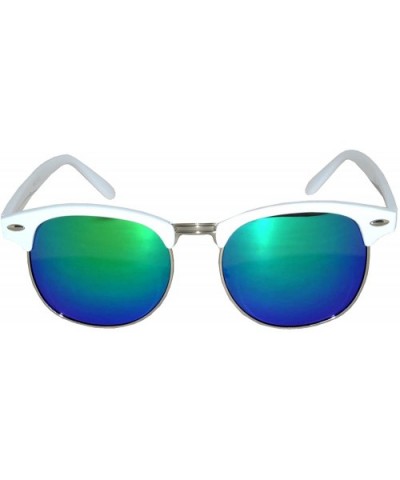 Retro Classic Sunglasses Metal Half Frame With Colored Lens Uv 400 - White-blue-green-mirr - C512MX29DT7 $4.33 Rectangular