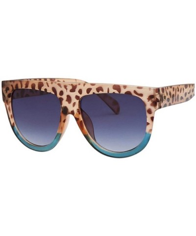 Flat Top Oversized Women Sunglasses Retro Shield Shape Big Frame Rivet Shades UV400 Eyewear - Leopard Blue - CC199CD8822 $12....