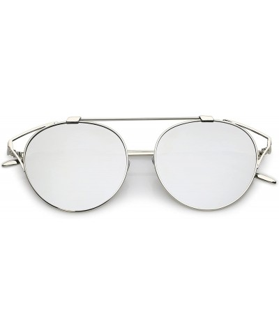 Modern Cutout Metal Crossbar Round Mirrored Flat Lens Cat Eye Sunglasses 55mm - Silver / Silver Mirror - C31820U9H74 $9.01 Ca...