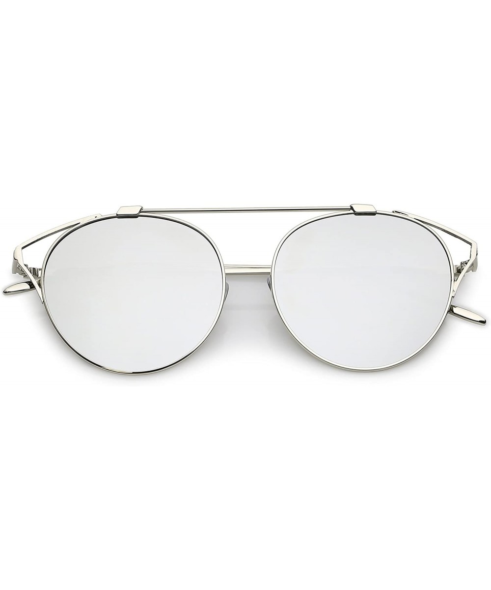 Modern Cutout Metal Crossbar Round Mirrored Flat Lens Cat Eye Sunglasses 55mm - Silver / Silver Mirror - C31820U9H74 $9.01 Ca...