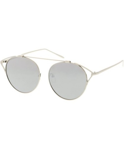 Modern Cutout Metal Crossbar Round Mirrored Flat Lens Cat Eye Sunglasses 55mm - Silver / Silver Mirror - C31820U9H74 $9.01 Ca...